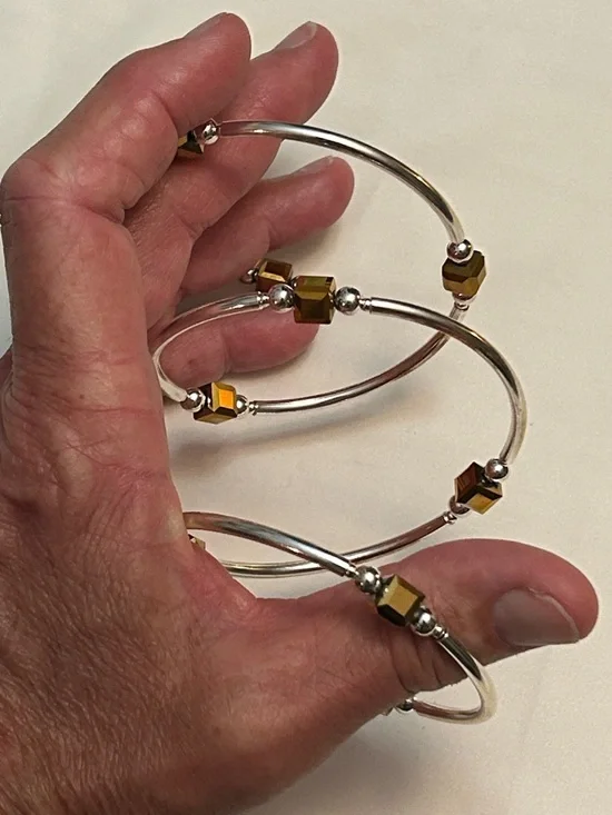 Silver Coil Bracelet with Amber Cube Beads - Picture 5 of 5
